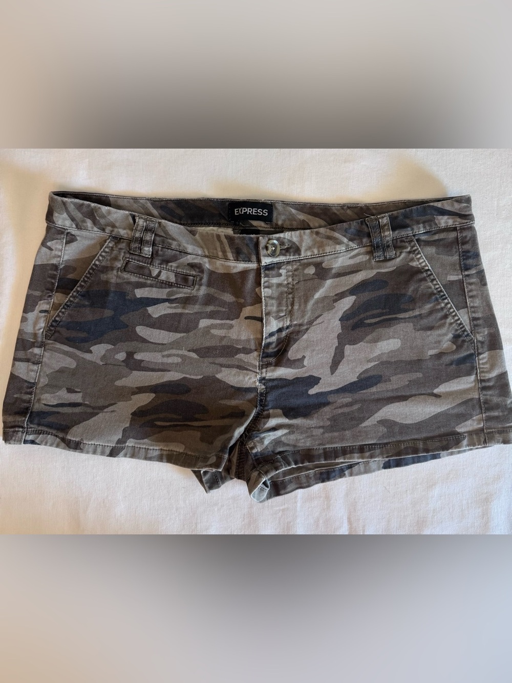 Express Camo Print Jean Shorts - Olive & Black